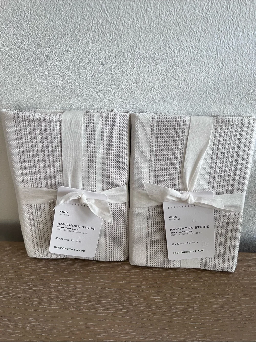 Pottery Barn Hawthorn Stripe King Pillow Shams - Cream & Taupe 2 King